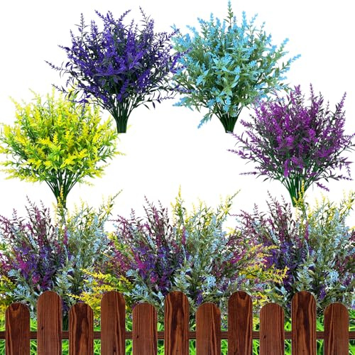 Artificial Flowers, 20 Bundles Artificial Lavender Plants Indoor and Outdoor, UV Resistant Plastic Faux Flowers Decorative for Garden, Outside, Porch, Home, Hanging Basket, Fence, Window (Mixed Color)