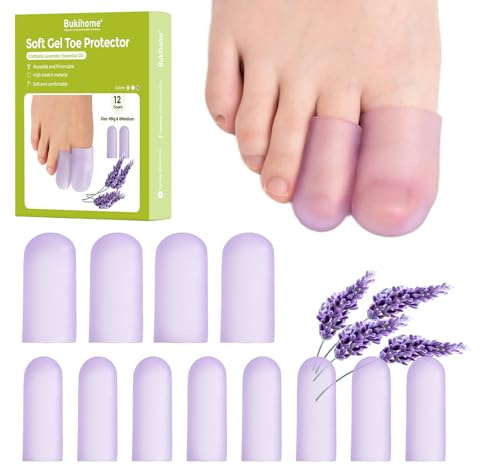 Bukihome Protector Dedos Pies Silicona - 12 Pack Gel Toe Cap Toe Protector - Protector dedo gordo pie para aliviar el dolor, protección para los dedos de los pies en caso de callos y durezas(4L+8S)