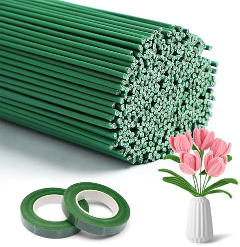 Spetsbst 200 Stück Blumendraht Grün Länge 2mm Durchmesser Blumenstieldraht | Floristendraht 30CM Floristik Drahtstäbe zum Basteln mit 2 Stück Floristenband für Handwerk Kranz Blumenstrauß