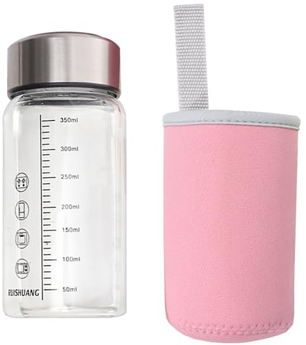 LLINthy Bicchiere graduato trasparente design unisex robusto materiali resistenti al calore bevanda diretta portatile per ufficio palestra bottiglia di vetro sicura per microonde