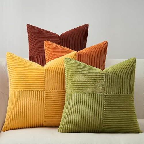 Topfinel 60x60 4er Set Herbst Kissenbezug gelb Kissenbezüge Kissenhülle sofakissen dekokissen Zierkissen Bezug deko für Sofa Schlafzimmer Wohnzimmer Dekokissenbezug sofakissen dekokissen