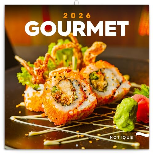NOTIQUE Väggkalender 2026 Gourmet, månadsöversikt i häfte, estetisk design 30 x 30 cm (öppen 30x60)