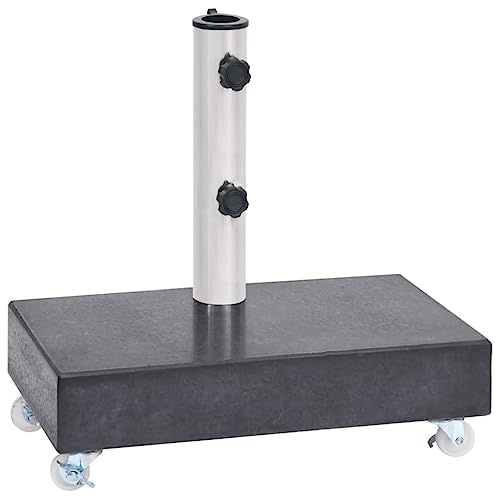 Teenpull Schwarzer Granit Sonnenschirmständer mit Rollen, 25 kg Robustes Gewicht für stabile Terrassen Nutzung, 45x25x8 cm, Edelstahlrohr mit 38/48mm Adapter