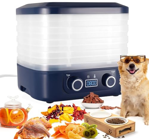 Deshidratador de Alimentos eléctrico de 5 bandejas, con Temporizador de Temperatura Ajustable, Ahorro de energía, silencioso, para Preparar refrigerios saludables (Azul)