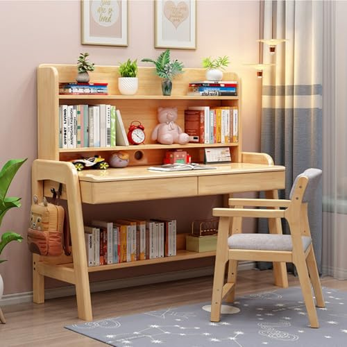 DCLINAD Tavolo da Studio per Adulti/Studenti, Piccola scrivania con cassetti e credenza, scrivania per Computer in Legno massello di Rovere al per Piccoli spazi di Lavoro in casa