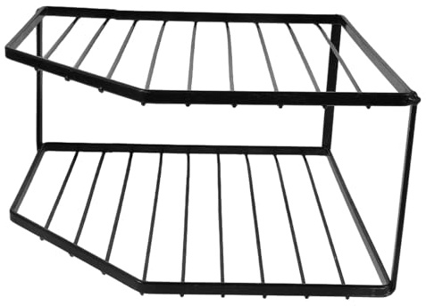 Cabilock Estante de Esquina de Metal Estante de Cocina de Doble para Guardar Ollas y Sartenes de Esquina para Encimera Color Negro