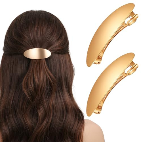 TIESOME 2 stycken ovala hårspännen av metall, franska hårspännen, vintage Snap Hair Pin Clip metall hårspännen för damer, hårspänne för hårknott för kvinnor, flickor, hårtyper