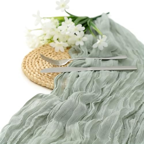 Sikweny Musselin Stoff Waschbar Käsetuch Tischläufer 300 X 90CM (Grün) | Musselin Tischläufer Hochzeit Dünn Verbrühungssicher für Tischdekoration Hochzeiten Geburtstagsfeiern Geschäftsessen