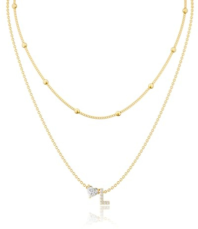 Tewiky Herz Buchstaben Kette für Damen, 14K Vergoldete Zarte Anhänger | Personalisierter Herz-Buchstaben Anhänger, zarte Form, trendiger Halsschmuck, Geschenk für Frauen & Freundinnen