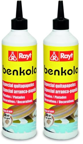 Rayt 496-07 Benkola Quitapapeles: producto para retirar papeles pintados y decorativos. Diluir en agua dependiendo del tipo de papel: 5 a 10 litros de agua por botella. 500 gr (Paquete de 2)