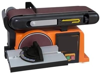 Belt Sander, Variable Speed Combination Bench Sander with Grinding Wheel and Disk, Heavy-Duty Cast Iron Base, Precision Sanding Tool for Woodworking and Metal Finishing