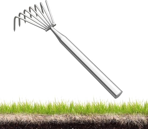 Robuster Rechen Für Schwere Arbeiten | Ergonomischer Langstiel Aus Edelstahl | Metall Gartenhandrechen Für Unkrautjäten Umgraben Einebnen Lockern - Für Jäten Bodenlockern Pflanzen Garten Rasen Laub Fi