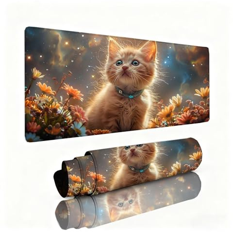 Alfombrilla Escritorio Crisantemo Alfombrilla Ratón Gato Tapete Escritorio 800x300x3mm, Almohadilla Raton Superficie Resistente a Salpicaduras, Desk Mat con Bordes Cosidos Duraderos, Portátil 0B-580