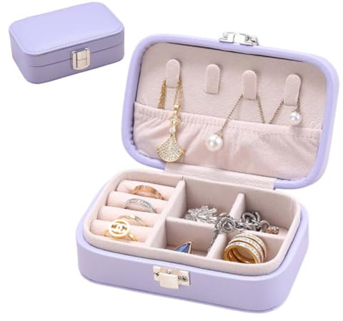 Caja De Almacenamiento De Joyas, Pequeña Caja De Joyería De Viaje, Estuche De Joyería Para Niñas, Estuche De Joyería De Viaje, Organizador De Joyas Para Anillos, Pendientes y Collares (Violeta)