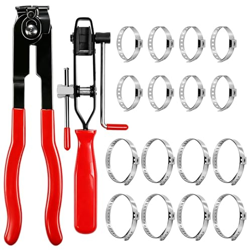 Dtenlur Kit Pince Collier Soufflet Cardan 18 Pièces, Outil de Serrage CV Joint avec 2 Pinces en Acier Carbone et 16 Colliers Réglables 25-120 mm, Kit de Sertissage pour Réparation Automobile