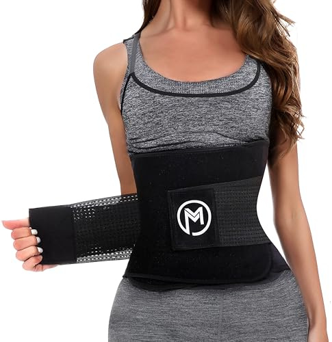 MERMAID'S MYSTERY Waist Trimmer with Back Support Bars – Sweat Enhancing Fitness Belt for Men & Women – Extra Core Comfort & Premium Quality - Black S