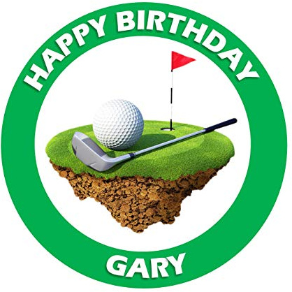 Golf with Green trim Round circle Cake Edible Icing or Wafer Topper 7.5 inch Personalised (Icing)