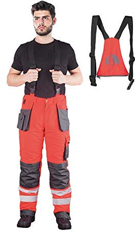 Leber & Hollman Herren 2-in-1 Bund- und Latzhose LH-FMNWX-B, 80% Polyester 20% Baumwolle 270 g/m2, Futter 100% Polyester 220 g/m2, abnehmbare Winter-Latz, Taschen für Knieschoner