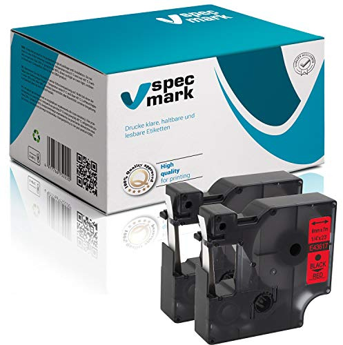 specmark Compatible para DYMO D1 43617 cinta de escritura 6 mm x 7 m, juego de 2 unidades, negro sobre rojo, compatible con DYMO D1 para impresora LM Label-Manager LP Label-Point LW Label-Writer DUO