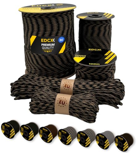 EdcX Paracord 4 mm, 20+ militära färger (15m, 30m, 50m, 100m, 300m) | Perfekt för camping, överlevnad, utomhus | 100% nylonrep 4mm | Tactical Cord 550 Typ III