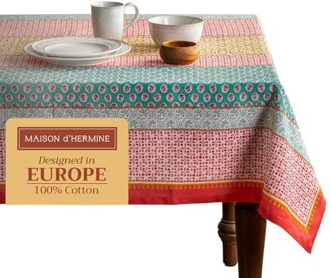 Maison d'Hermine Tischdecke, Rechteckig, 100% Baumwolle (180 cm x 140 cm) | Wiederverwendbar, für den täglichen Gebrauch, zum Essen, für Partys, Festliche Anlässe und Frühjahr Sommer - Provence