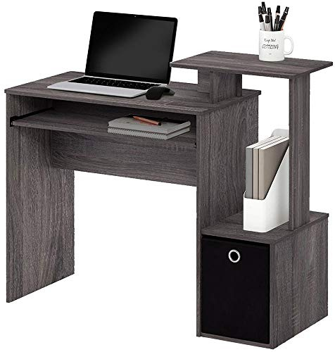 BAKAJI Scrivania con Cassetto in Tessuto Ripiano Superiore libreria e Portatastiera Estraibile Tavolo da Lavoro Porta PC Computer in Legno MDF Arredamento Casa Ufficio Cameretta (Grigio)