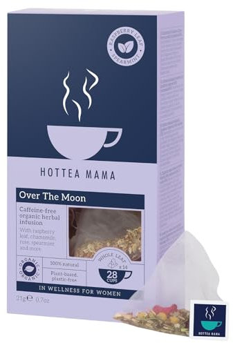 HOTTEA MAMA | Over The Moon | Period Support Tea | Spearmint, Raspberry Leaf, Rose, Chamomile, Dandelion Root | 14 Whole Leaf Biodegradable Bags (28 Cups Of Tea)