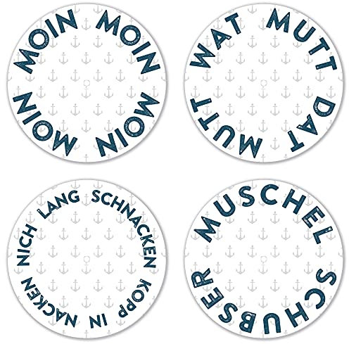 Interluxe LED Untersetzer RUND 4er Set- Moin Moin - Vier leuchtende Design Untersetzer als Tischdeko, Geschenkidee, Party, Freunde