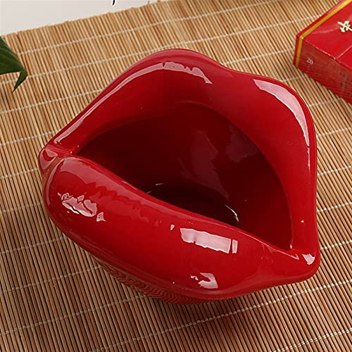 XXXXW Windaschenbecher Kreative fuunny Keramik Bunte Lippen Form ashray Mini Nette Cartoon trendy Mund ashray decro Aschenbecher für draußen mit Deckel (Color : Burgundy)