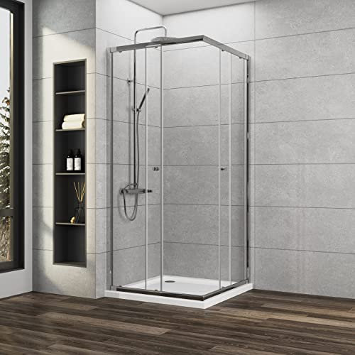 Duschkabine 75x90x185cm mit Schiebetür Duschkabine Eckeinstieg 6mm ESG Glas Duschabtrennung Duschwand, Montage auf Duschewanne oder Ebenerdig