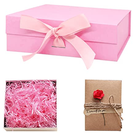 Idota Geschenkbox mit Deckel, Geschenkschachtel Rosa Magnetische M | Geschenkboxen mit Schleifenband,Grußkarten, Füllmaterial, Geschenkboxen für Hochzeit Geburtstag Weihnachten Jubiläum (Rosa-M)