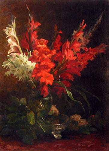 Leinwandbilder Bild Kunst Leinwand Malerei Ölgemälde ein Stillleben mit Gladiolen und Rosen von Gerardina Jacoba Van De Sand Bakhuyzen für Wanddekoration 60x90cm