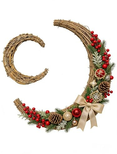 NOLITOY 2Pcs Moon Shaped Rattan Wreath Rings Diy Vine Branch Wreaths for Home Floral Arrangement Rustic Party Holiday Decoration