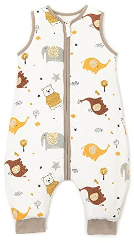 Baby Circle® babysovsäck | sovsäck med fötter 2,5 Tog | 100 % ekologisk bomull | året runt sovsäck baby färg vit med djur | sovsäck vinter och sommar, Björn | ELEFANT, 100