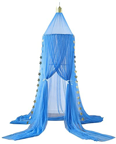 Surwin Betthimmel Madchen Jungen Babybett Doppelbett, Stern Moskitonetz Baldachin Kinderzimmer Einzelbett Himmel Schlafzimmer Dekoration Spielzelte Kinder Geschenk, Ohne Bohren (Navy blau)