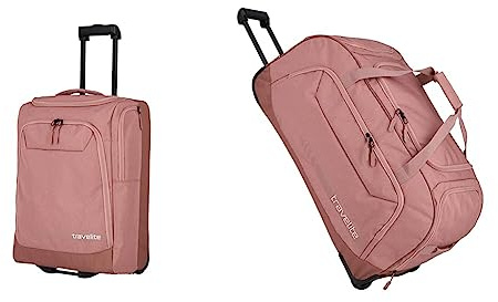 Travelite Trolley Größe S Handgepäck, 55 cm, 44 Liter, rosé & Trolley Größe XL, Gepäck Serie Kick Off: Praktische Reisetasche mit Rollen für Urlaub und Sport, 77 cm, 120 Liter, rosé