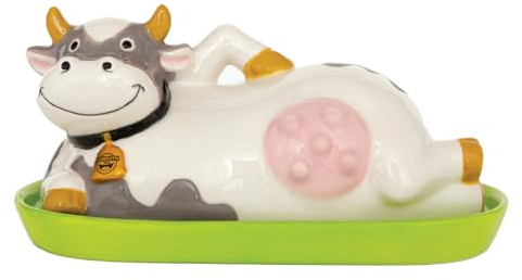 BigMouth Inc Udderly Buttery Novelty Butter Dish, Ceramic Cow-Shaped Lid, Great Homestead Gift, Holds 1 Stick, Farmhouse Kitchen Decor