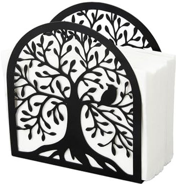 SUPERDANT Porte-Serviettes en Papier pour Tables Arbre de Vie Distributeur de Serviettes Autoportant Support de Mouchoirs de Table en Fer Noir Mat Rustique