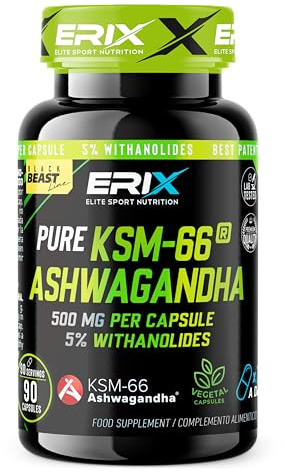ERIX Nutrición Ashwagandha Pure KSM-66, 5% Witanólidos, 90 Cápsulas, Aumento Líbido, Mayor Potencia