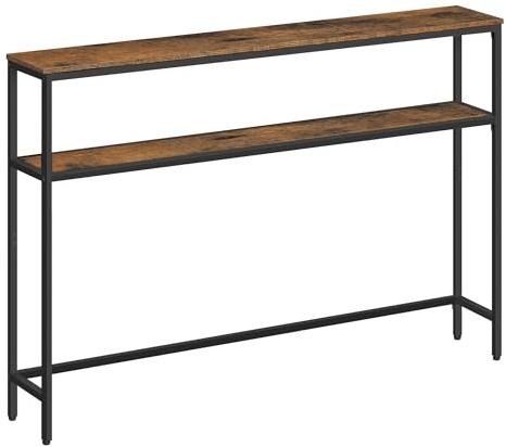 VASAGLE Konsolbord med 2 nivåer, sidobord med 2 hyllor, 20 x 120 x 80 cm, för vardagsrum, hall, hall, rustik brun och bläcksvart LNT133K01