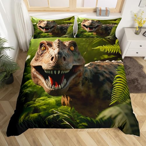 Dinosaur Bedding Set King for Kids 3D Dinosaur Comforter Cover for Boys Reptile Dinosaur Duvet Cover Magical Dino Gifts Bedspread Cover for Teen Girls Bedroom Decor, 1 Bed Cover 2 Pillowcases