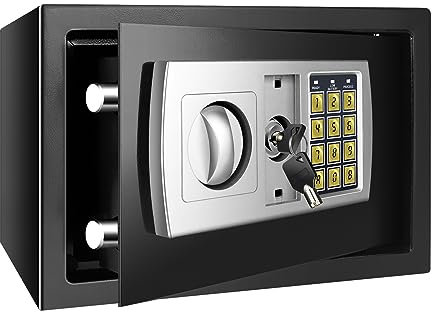 Cassaforte per mobili, ignifuga, impermeabile, con serratura a combinazione e 2 chiavi, in acciaio inox, da parete, per casa, ufficio, scuola, hotel, 31 x 20 x 20 cm, 8,5 l, colore nero