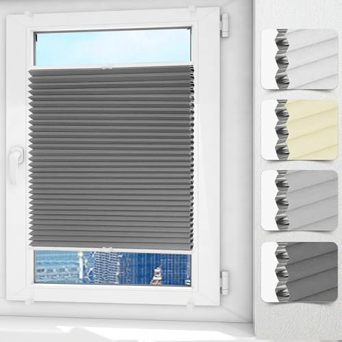 Allesin Wabenplissee ohne Bohren Verdunklung Thermo Plisseerollo Klemmfix Zweifarbig Weiß-Grau 45 x 120 cm (BxH), Verdunklungsplissee Sonnen-, Sicht- & Schallschutz für Fenster & Tür
