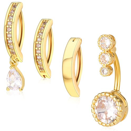 4 Stück Bauchnabelringe Damen Clicker Bauchnabel Piercing Chirurgischer Edelstahl CZ Opal Bauchnabelpiercing Ringe Süßer Nabelringe Körper Bauch Piercing Schmuck Set