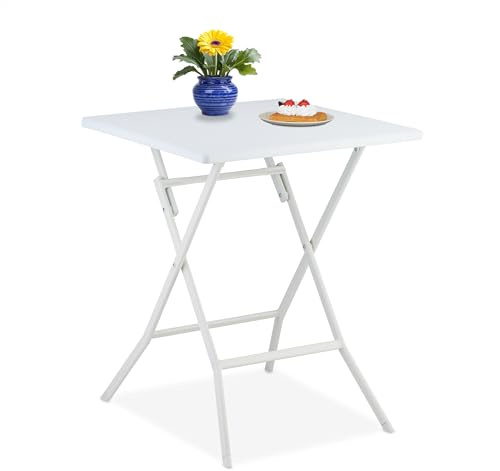 Relaxdays Fällbart trädgårdsbord, campingbord, 73 x 62 x 62 cm, multifunktionellt utomhusbord, vit, 73 x 62 x 62 cm