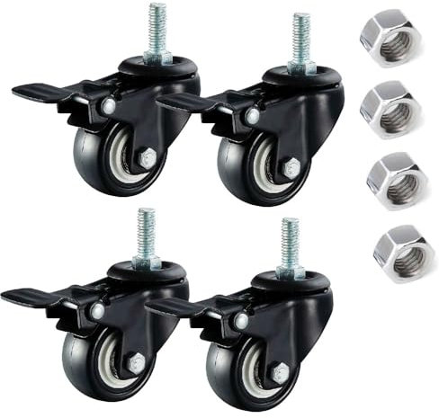 IMUNKT M8/M10/M12 Gewinde Möbelrollen, 50mm Schwerlastrollen Lenkrollen Mit Bremse, Polyurethan Räder Leise Für Kinderbett Palettenmöbel Schrank - 4 Stück(with Brake,M10*25)