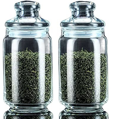Teedose Set mit 2 runden Teedosen aus Glas, Kaffeedosen mit luftdichten Deckeln, glatten und transparenten Glasdosen for Kaffee, Nudeln, Zucker, Tee, Snacks, Nüsse, Kekse Vorratsbehälter Tee(1000ML)