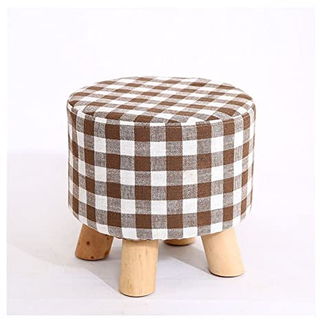 Fußhocker, 28 x 28 cm, runder Hocker aus Holz im Landhausstil, waschbar, für Schlafzimmer, Schminkstuhl, Wohnmöbel, Fußhocker, Esszimmer-/Strandhocker, Ottomane, Fußstütze, Fußhocker (Farbe: D) (E)