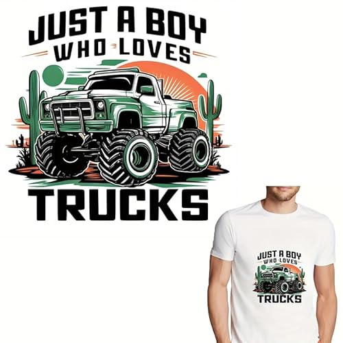 Boy Who Loves Trucks Graphic T-Shirt Iron On Transfers for T-Shirts Rub on Transfers Stickers Vinyl Ready to Press Stickers Iron on Decals for T-Shirts Clothing Hoodie DIY Crafts