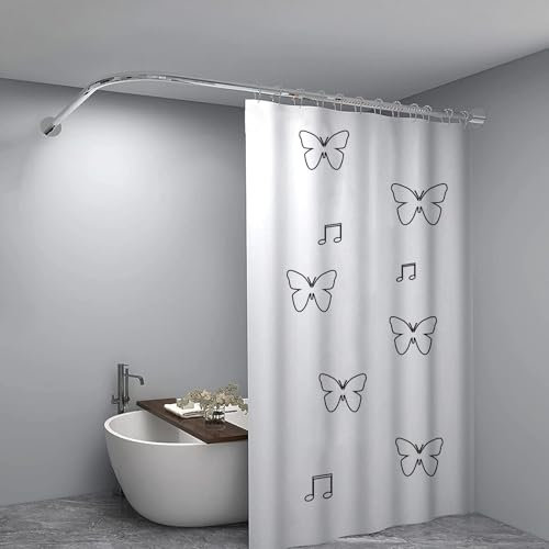 APHTOCF Verstellbare L-förmige Eck-Duschvorhangstange, Viertelkreis Gebogene Duschvorhangstange, Duschstange Für Duschvorhang 70-95 X 105-165 cm Ohne Bohren, Ohne Deckenhalterung, Silber